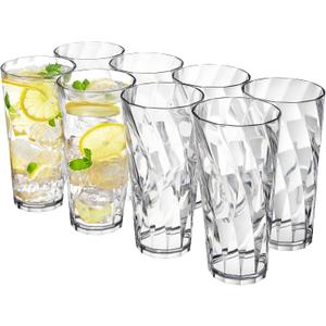 US Acrylic Optix Plastic Reusable Drinking Glasses (Set of 8) 26oz Iced-Tea Cups in Clear | BPA-Free Tumblers, Made in USA | Top-Rack Dishwasher Safe