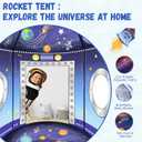 3 in 1 Rocket Ship Play Tent with Tunnel Ball Pit for Kids Space Themed Pop Up Playhouse Indoor Outdoor Astronaut Tent Set Toy Gift for Boys Girls Toddler Baby Child Games Birthday Party