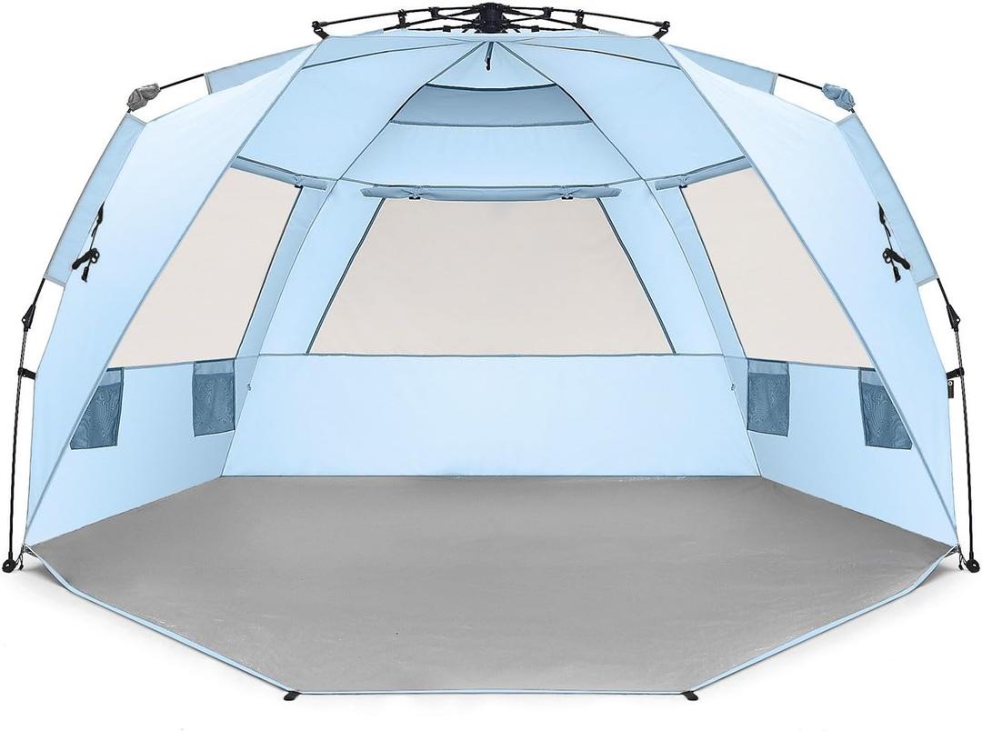 Easthills Outdoors Instant Shader Deluxe XL Beach Tent Easy Up 99" Wide for 4-6 Person Sun Shelter - Extended Zippered Porch Included Blue