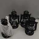 Hortsun 4 Pcs 8 Inch Vintage LED Hurricane Lantern Metal Black Outdoor Battery Operated Hanging Lantern with Warm LEDs and Dimmer Switch for Indoor Rustic Farmhouse Country Camping Decor