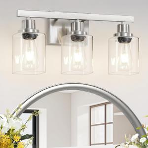 3-Light Bathroom Light Fixtures, Nickel Vanity Lights, Modern Bathroom Wall Lights Over Mirror, Farmhouse Wall Sconces Lighting for Bathroom, Bedroom, Living Room