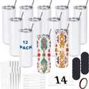 12 Pack 20 OZ Sublimation Tumblers Bulk, Skinny Straight White Sublimation Cups, Stainless Steel Double Wall Insulated Tumbler for Heat Transfer, Individually Boxed