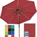 EliteShade USA 10-Year-Non-Fading 9ft Market Patio Umbrella, Commercial Grade Table Sun Umbrella with 80 Solar LED Lights, Crank Open, Windproof & UPF 50+ UV Protection for Garden, Deck, Pool, Backyard, Burgundy
