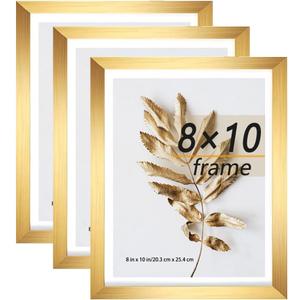 Set of 3 8x10 Picture Frame Gold can Display 5x7 Picture with Mat on the Wall
