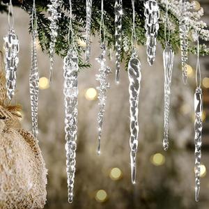 OuMuaMua 100 Pcs Christmas Tree Icicle Ornaments Clear Acrylic Icicle Christmas Decoration Crystal Hanging Icicles Ornaments for Xmas Tree Winter Wedding Party Decor
