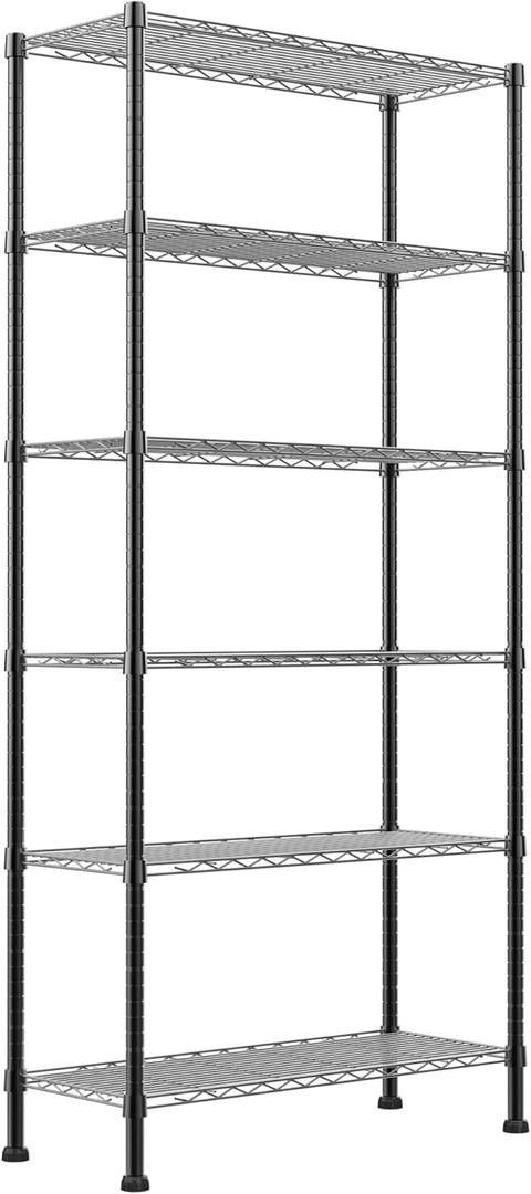 REGILLER 6-Wire Shelving Metal Storage Rack Adjustable Shelves,Standing Storage Shelf Units for Laundry Bathroom Kitchen Pantry Closet(Black,14.1" D x 30" W x 80" H)