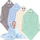 Preboun 4 Pcs Baby Bath Towel Coral Fleece Baby Hooded Towel Absorbent Soft Towels for Newborn Cartoon Animal Hooded Bath Blanket for Kids Toddler Infant Shower (Cute Style)