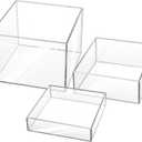 Set of 3 Acrylic Display Risers - Acrylic Boxes & Cubes - 5 Sided with Hollow Bottoms - Display Stand for Collectibles (Clear)