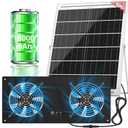40W Solar Powered Exhaust Fan with 18000mAh Battery & Timer, 3500RPM High-Speed Waterproof Ventilation Fan for Chicken Coop, Greenhouse, Shed, Pet House & Window