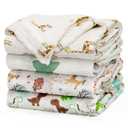 upsimples Baby Swaddle Blanket Unisex Swaddles Wrap Soft Silky Muslin Neutral Receiving Blankets for Boys and Girls, Large 47 x 47 inches, Set of 4 - Fox/Elephant/Giraffe/Dinosaur (Green White)