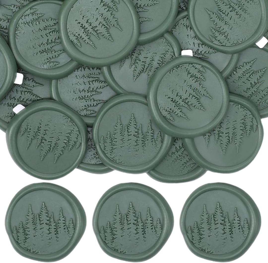 Green Tree Wax Seal Stickers - 50 Pcs Vintage Wax Seal Stickers for Wedding Invitation Party, Self-Adhesive Embossed Sealing Sticker for Envelope Birthday Christmas Gift Wrapping