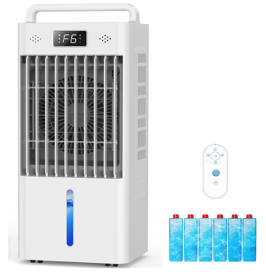 Windowless Portable Air Conditioners with 6Speeds, 12H Timer for Smart Auto-off, 3Gal Tank for 20H Cooling, Evaporative Air Cooler 16 FT Remote, 120° Swing Swamp Cooler No Hose Needed