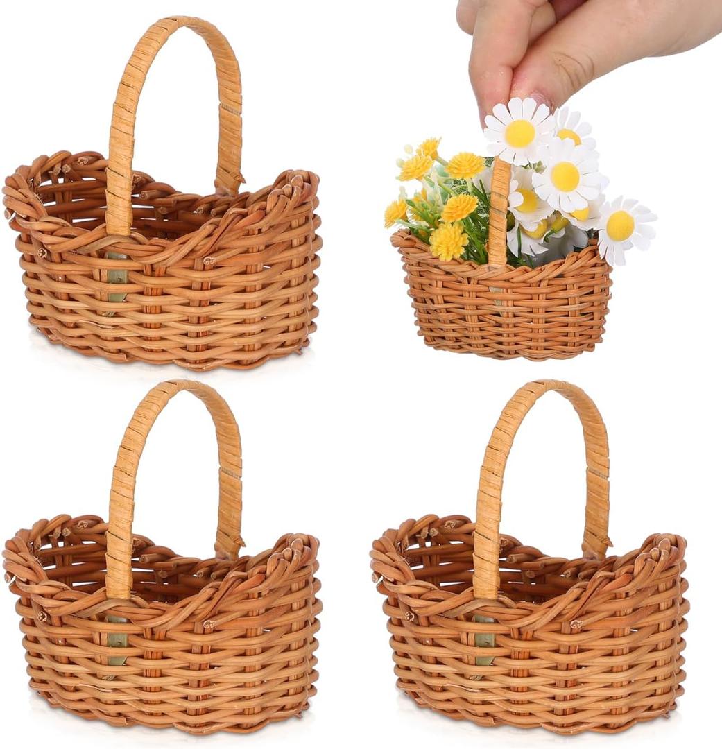 DECHOUS 4Pcs Mini Baskets with Handles: 3 Inch Easter Mini Woven Baskets for Party Favors - Decorative Miniature Dollhouse Crafts Ornament Wedding Farmhouse Decor