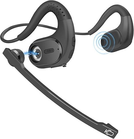 BANIGIPA Bluetooth Headset with Removable Microphone, Noise Cancelling Wireless Headset for Phones Laptop Computer PC, Open Ear Headphones for Office Meeting Running Cycling Driving Working12 Hrs