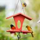 Kingsyard Bird Feeder for Outdoor Hanging, Recyceled Plastic Oriole Jelly Feeder, Two Dishes w/ 5 oz, Durable & Weatherproof, for Bird Lovers, Orange