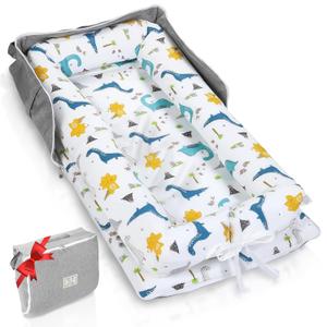 Baby Lounger for Newborn to Toddler 0-24 Months - Portable Infant Lounger with Breathable Cotton, Adjustable Size & Lengthen Space Travel Strap for Home, Outdoor (2. Dinosaur)