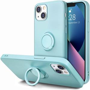 Hython for iPhone 13 Case with Ring Stand [360 Rotatable Ring Holder Magnetic Kickstand] [Soft Microfiber Lining] Slim Shockproof Rubber Protective Phone Case Cover for Women, Mint