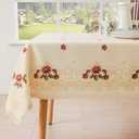 Wewoch Decorative Red Floral Print Lace Water Resistant Tablecloth Wrinkle Free and Stain Resistant Fabric Tablecloths for Kitchen Room 60 Inch by 104 Inch