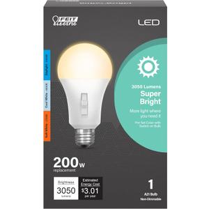 Feit Electric LED Three-Color Selectable Intellibulb - A19 with an E26 Medium Base Light Bulb - 200W Equivalent - 23 Year Life - 3050 Lumen - 2700K Soft White, 4000K Cool White and 5000K Daylight