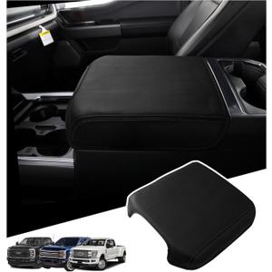 Center Console Armrest Cover Compatible with 2023, 2024-2025 Ford F250 F350 F450 F550 Interior Accessories, PU Leather Armrest Cover Protector with Bucket Seat Only (Black Line)