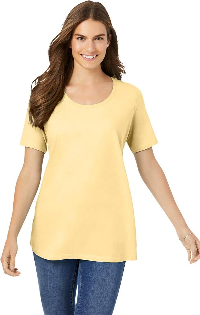 Woman Within Plus Size Perfect Short-Sleeve Scoopneck Tee (XX-Large Plus, Banana)