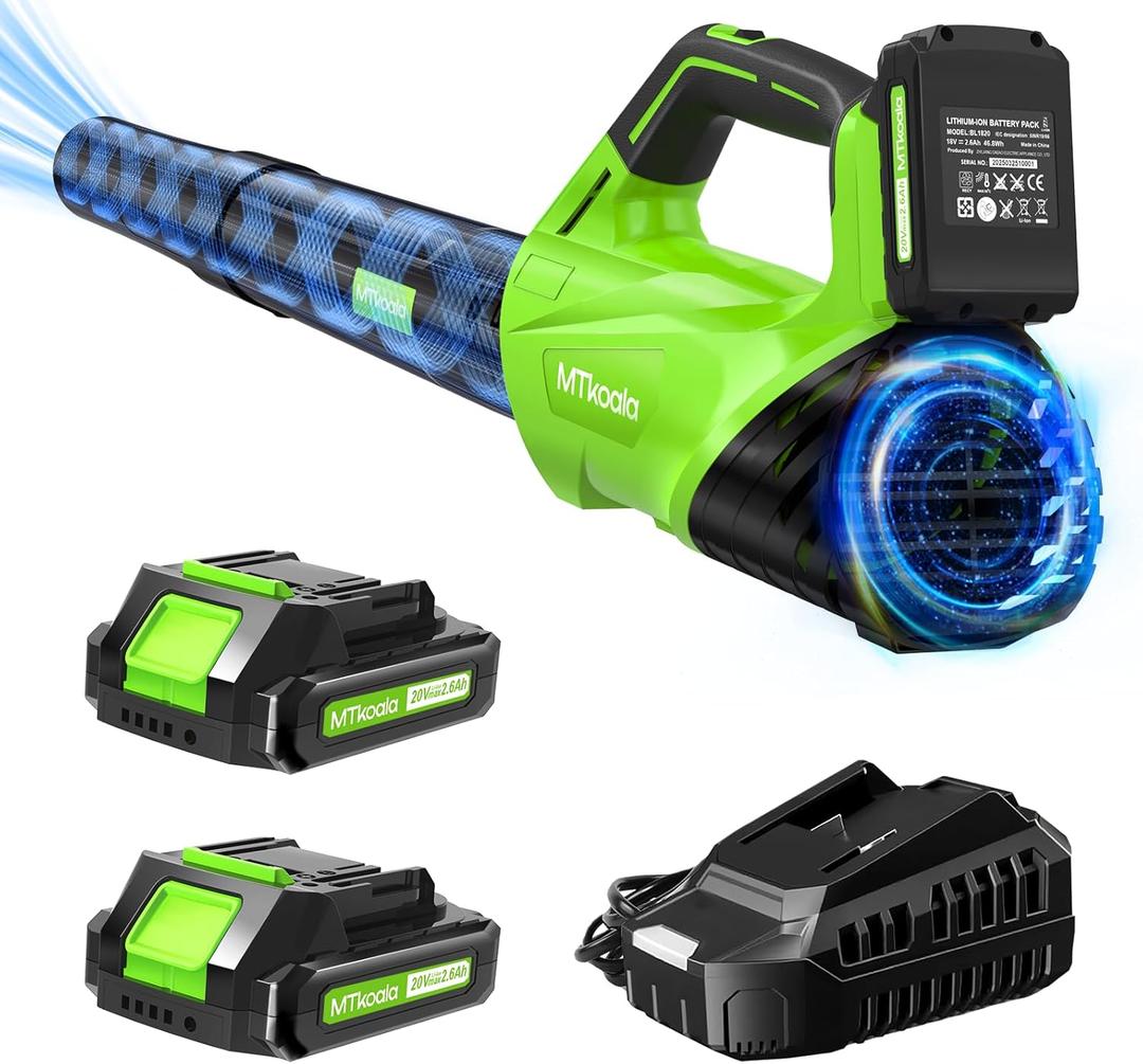 2025 Upgrade Leaf Blower, Leaf Blower Cordless with 2 * 2.6AH Batteries and Fast Charger, 450CFM &150MPH and 2 Speed Mode, Lightweight Electric Leaf Blowers for Lawn,Yard, Leaves, Dust,Snow Care (GREEN)