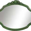 Vintage Oval Mirror with Rose Floral Carvings, 17x13.5 Inches Green Decorative Mirrors for Wall, Antique Style Vanity Mirror for Bedroom Living Room Bathroom Entryway Dcor