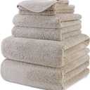 POLYTE Oversize, 60 x 30 in., Quick Dry Lint Free Microfiber Bath Towel Set, 6 Piece (Beige)