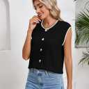 Pink Queen Women's Sweater Vest 2025 Sleeveless Tank Tops Casual Crewneck Button Down Fashion Knitted Vest Cardigans (Black, S)