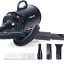 Dog Dryer for Pet Grooming, High Velocity Pet Hair Dryer with Heater, Adjustable Speed, 3 Nozzles and a Comb, Black