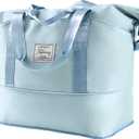 Travel Duffel - Large Shoulder Weekender Overnight Carry on With Wet Pocket, Waterproof Expandable Bag With Trolley Sleeve, Sports Tote Gym for Women, Blue