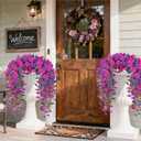 Artificial Hanging Flowers for Outdoors, 2 PCS 300 Blooms UV Resistant Morning Glory Faux Silk Vines, No-Odor Realistic Fake Plants for Garden Planter Porch Patio Decoration, Fuchsia & LightPurple