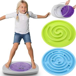 Balance Board for Kids Rocking Seesaw with 3 Replaceable Rocker Boards Plastic Maze Rocker Wobble Disk Sensory Training Toys for Boys Girls Adult Physical Therapy