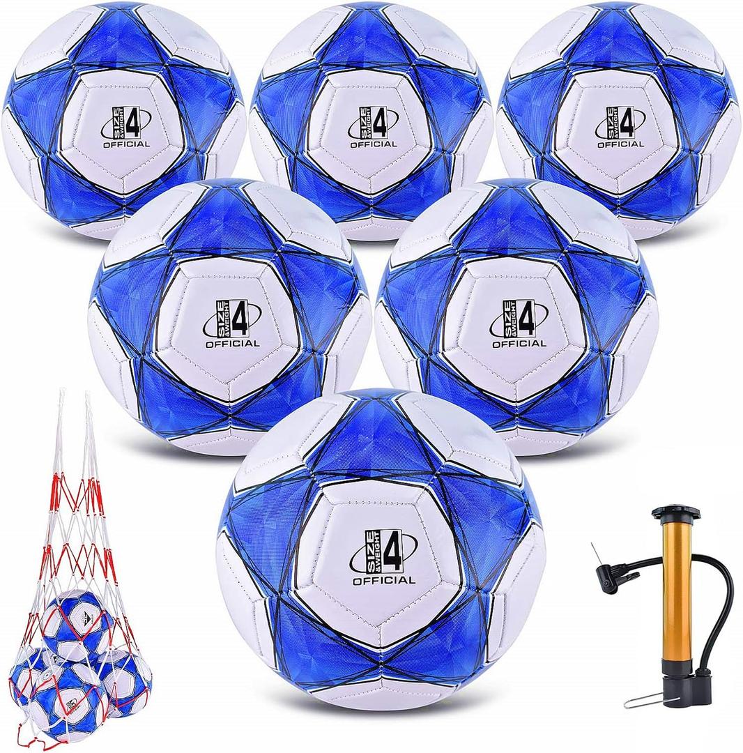 6 Pack Classic deflated Soccer Balls Size 3/4/5 with Pump and Mesh Bag for Indoor Outdoor Lawn Game Training Practice Bulk Sport Gift for Teens Adults, Size 4