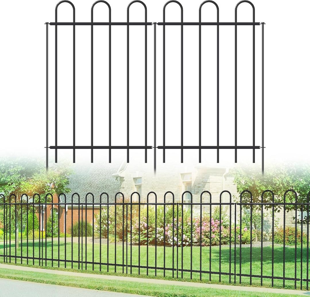 FOREHOGAR Metal Garden Fence 36 in H x 12 ft L, No dig Garden Border Yard Fencing, Dog Fence Outdoor Temporary Animal Barrier for Flower Bed Lawn and Patio, 6 Panels + 7 Stakes Black
