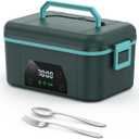Cordless Heated Lunch Box, Smart Timer Automatic Heating Food Warmer for Adults, 5.5-Cup Portable Electric Lunch Container with Handheld Insulated Bag (Dark Blue)