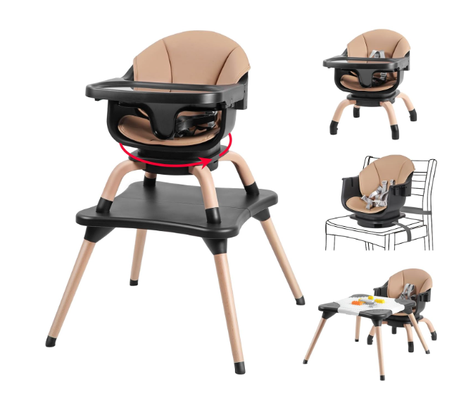 High Chair, 7 in 1 Wooden Baby High Chair with 360° Rotating Seat
Convertible High Chairs for Babies and Toddlers, Kids Learning Table, Building Block Table, 5-Point Safety Harness, Black