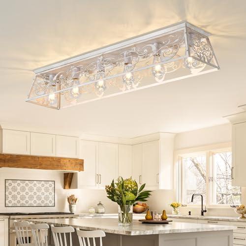Garwarm 45.27" Modern Ceiling Light,6 Lights Dining Room Light Fixture,Modern Rectangle Chandelier, Kitchen Lighting Fixtures Ceiling Mount for Living Room Kitchen Island Bar