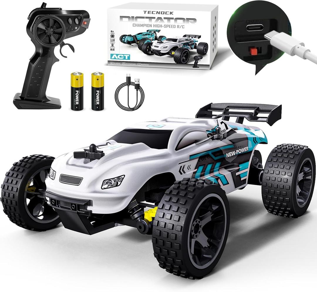 Tecnock RC Cars Remote Control Car for Kids, 1:18 Scale 20 KM/H 2WD Offroad Buggy, 2.4GHz RC Racing Car with USB-C Easy Charging & 50 Mins Playtime, Toys Gifts for Boys & Girls