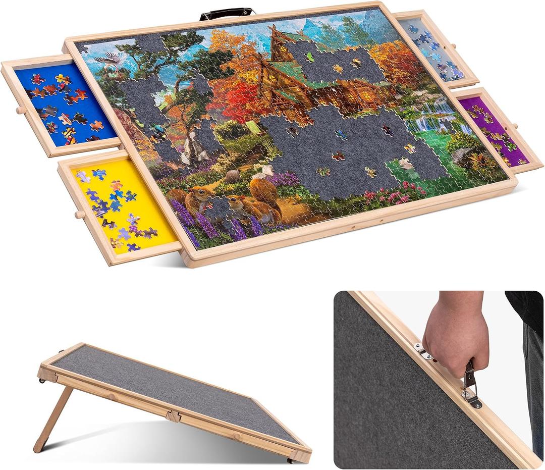 Lavievert 1000 Pieces Rotating Jigsaw Puzzle Board with 4 Sorting Drawers, Tilting Jigsaw Table with Cover, Wooden Puzzle Plateau Board with Non-Slip Tabletop for Adults, 31 21.3 inches