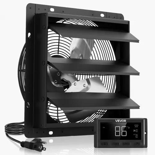 VEVOR Shutter Exhaust Fan, 10'' with Temperature Humidity Controller, EC-motor, 820 CFM, 10-Speed Adjustable Wall Mount Attic Fan, Ventilation and Cooling for Greenhouses, Garages, Sheds, ETL Listed