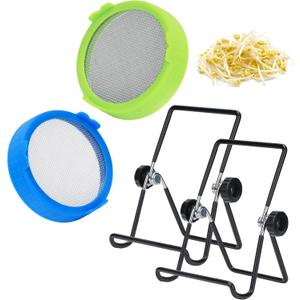 Lulonpon Sprouting Lids Growing Kit, Sprouting Lids for Wide Mouth Mason Jar, Screen Sprout Lids with Stand, Sprouting jar kit for Sprouting, Sprouting Seeds, Sprouting Kit