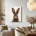 FLZYKGPA Painting Prints Brown Rabbit Canvas Wall Art - Neutral Tone Brushstroke Bunny Portrait, Modern Rustic Decor for Living Room Gallery Kitchen, High Definition Print Ready to Hang Artwork (8"L x 12"W, Picture 3)