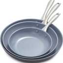 GreenPan Lima Hard Anodized 8" 10" & 12" Frying Pan Skillet Set, Ceramic Nonstick, PFAS-Free Nontoxic Pots & Pans, Oven & Broiler Safe, Stainless Steel Handles, Cookware for Eggs & Omelet, Gray