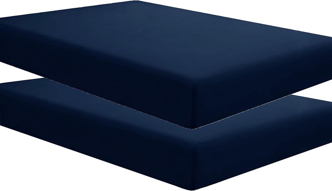 Sfoothome 2 Pack Fitted Sheets Twin Size, Brushed Microfiber, Extra Soft and Comfortable - Wrinkle, Fade Resistant,Navy Sheets with Deep Pocket
