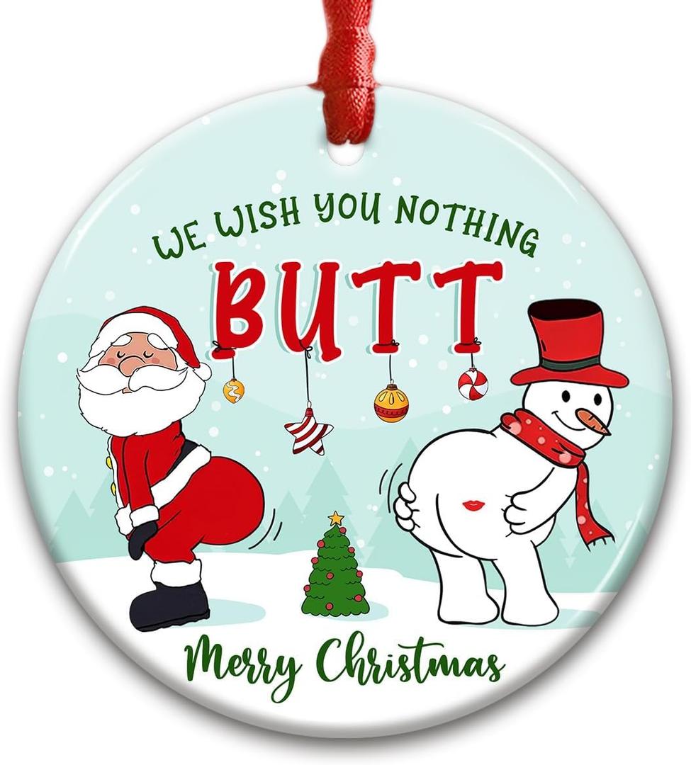 10 x Funny Santa Snowman Christmas Ornament 2025 - Hilarious Holiday Tree Decoration, Gift for Coworkers, Friends & Neighbors, White Elephant Exchange Idea, Unique Ceramic Xmas Ornament