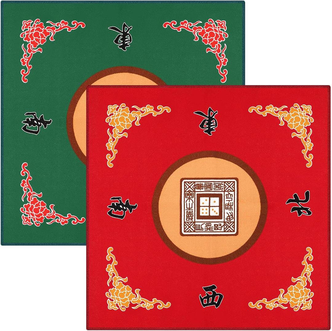 2 Pcs Mahjong Mat Mahjong Table Cover Non-Slip Noise Reduction Gaming Mat for Poker Board Tile Games Dominoes Party Festival Reunion 30.7 x 30.7 Inches(Green, Red)