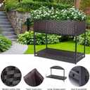 Raised Garden Bed - 3x1.5x2.5 ft Rattan Raised Bed Wicker Elevated Raised Garden Bed with Underneath Tool Storage Rack Shelf, Outdoor Raised Flower Planter Box