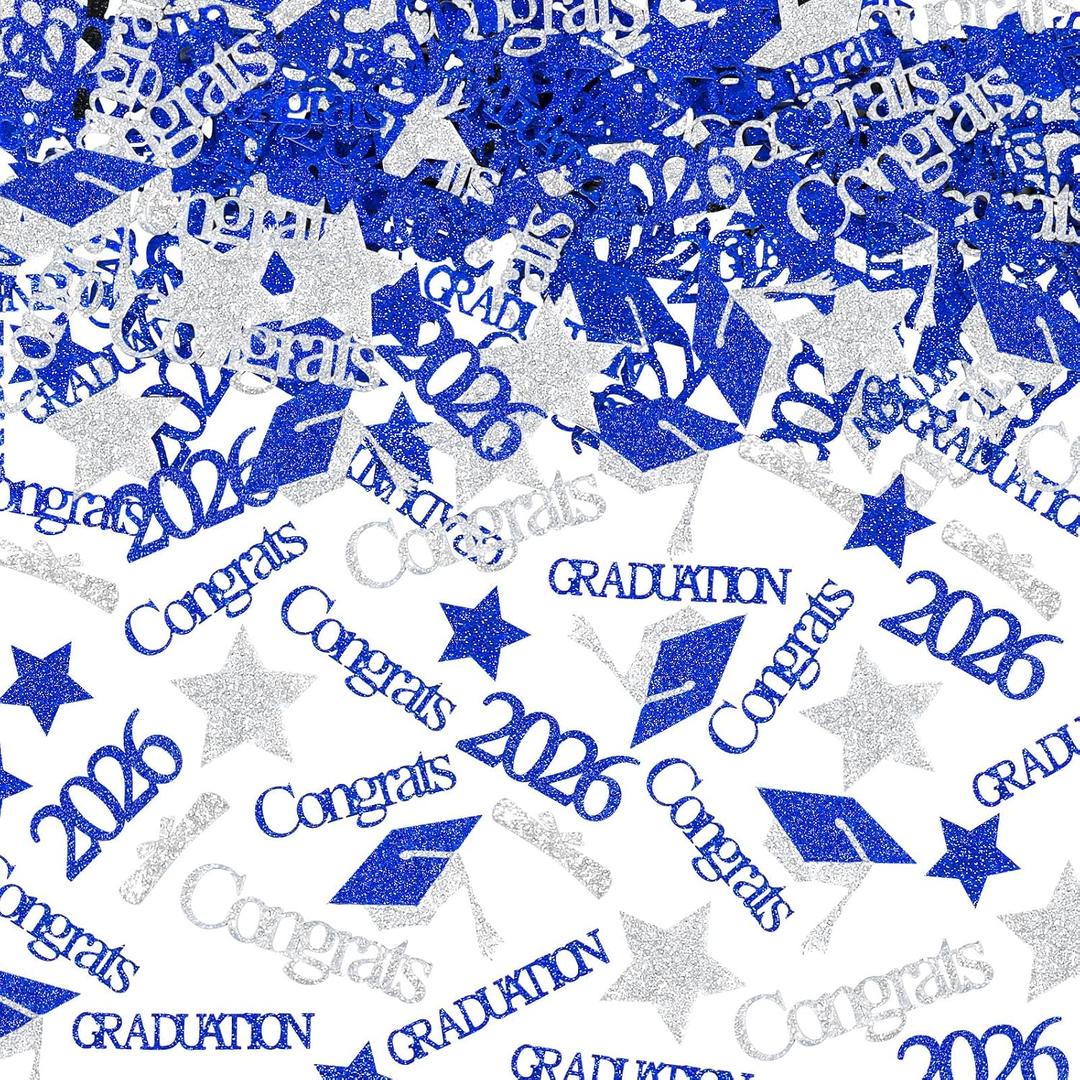 200Pcs Blue and Silver 2026 Graduation Table Confetti, Graduation Confetti 2026 for Tables 2026 Graduation Party Table Decorations Blue and Silver