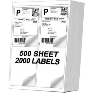[500 Sheets 2000 Labels] 4-UP 4''x5'' Shipping Labels for Laser & Inkjet Printers, Shipping Mailing Labels, 4 Pcs Per Page Shipping Labels